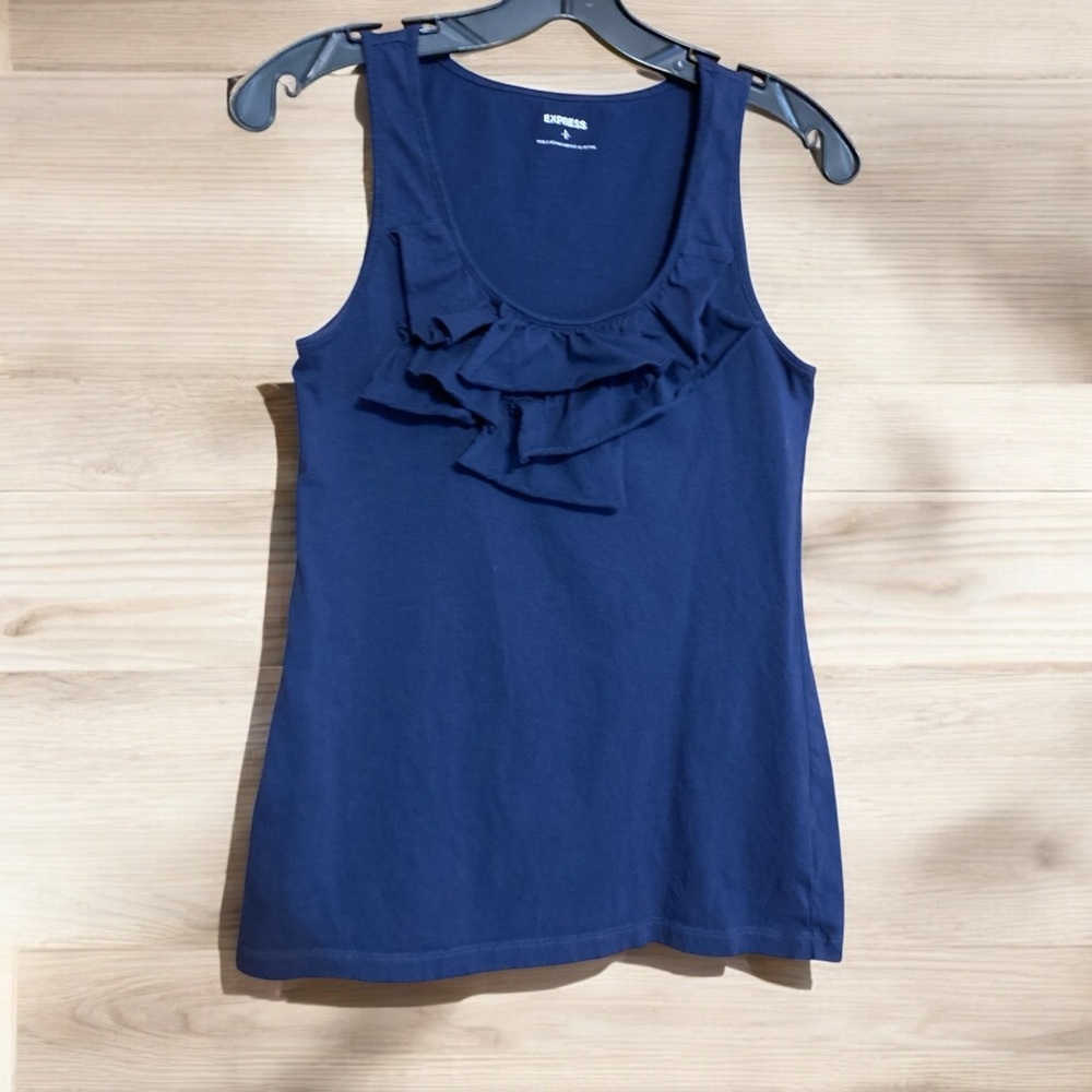 Express Blue Ruffled Tank Top
